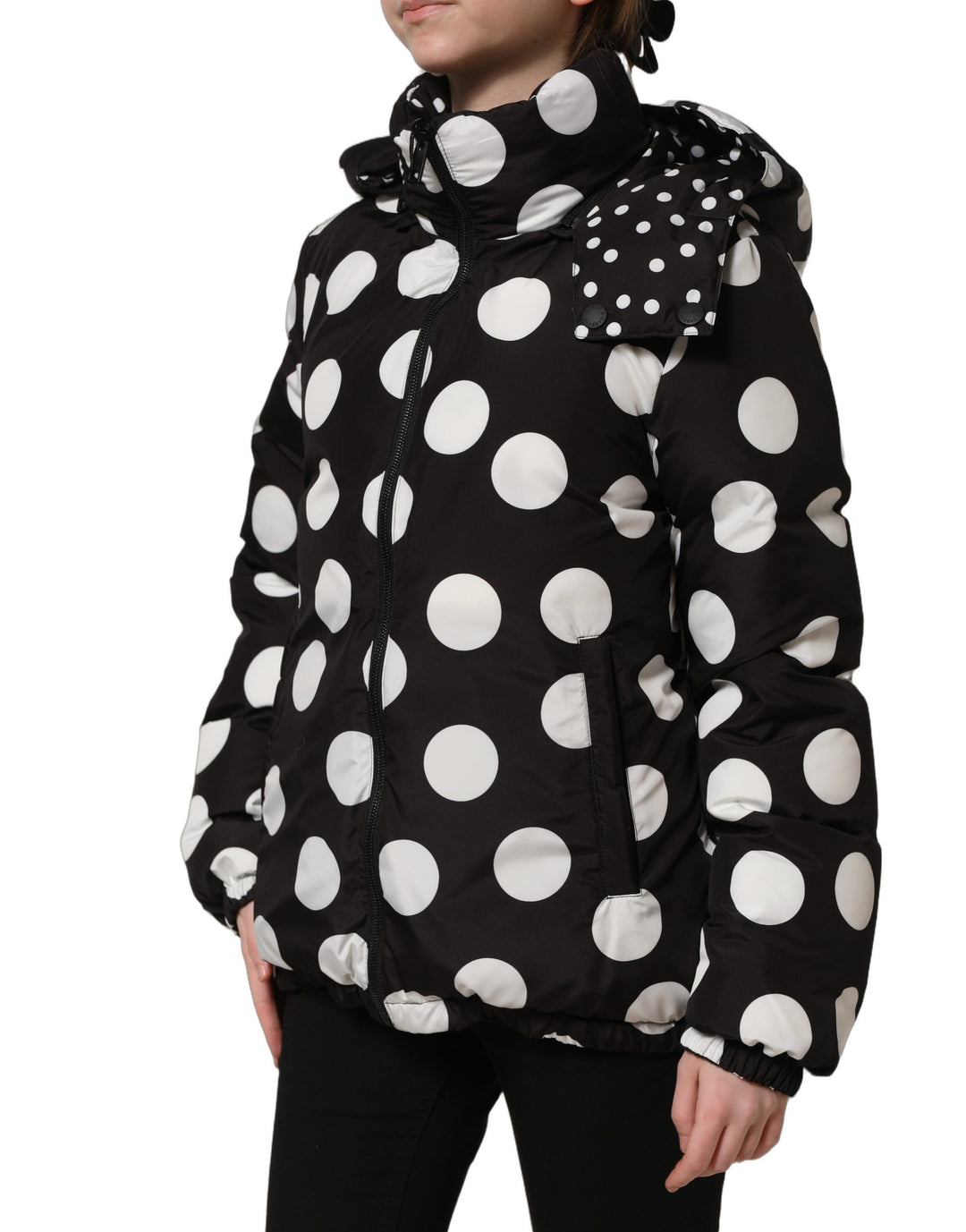 Dolce &amp; Gabbana Black White Polka Dot Hooded Blouson Jacket