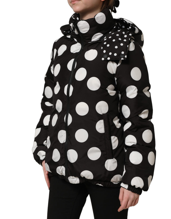Dolce &amp; Gabbana Black White Polka Dot Hooded Blouson Jacket