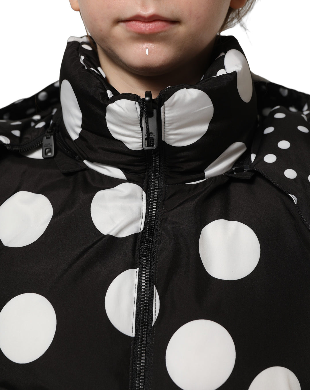 Dolce &amp; Gabbana Black White Polka Dot Hooded Blouson Jacket