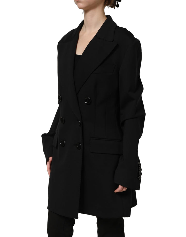 Dolce &amp; Gabbana Black Double Breasted Crepe Blazer Jacket