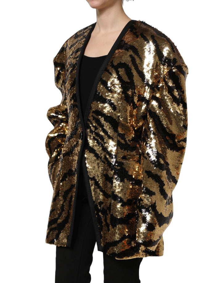 Dolce &amp; Gabbana Black Gold Sequin Tiger Stripe Blazer Jacket