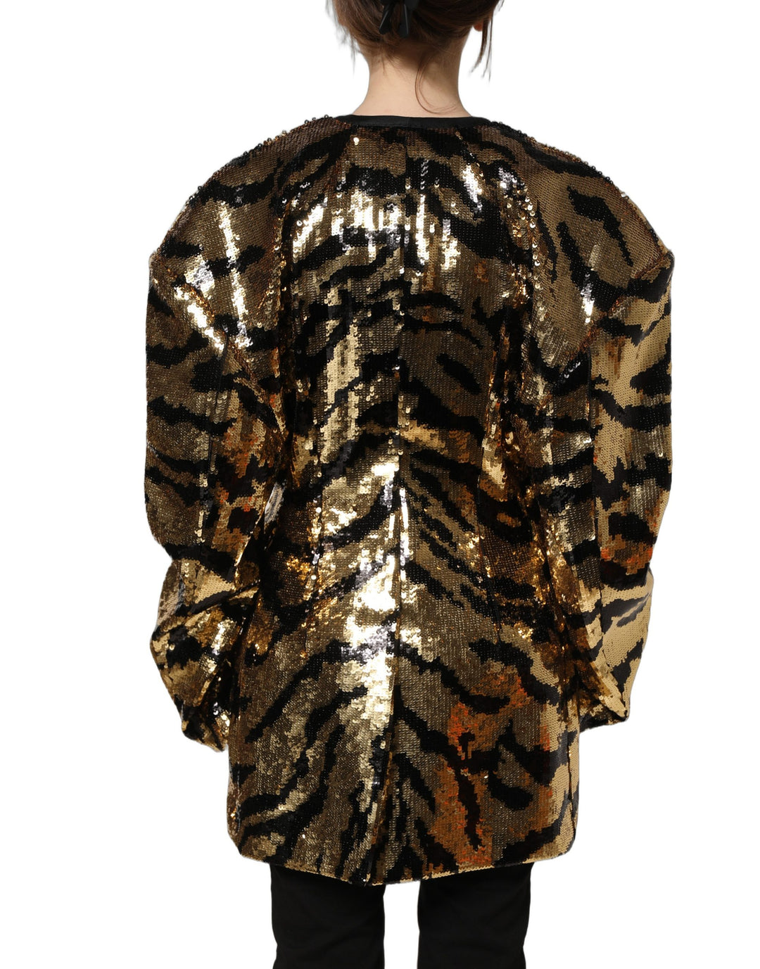 Dolce &amp; Gabbana Black Gold Sequin Tiger Stripe Blazer Jacket