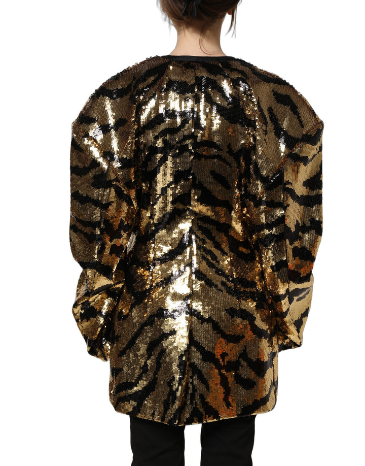 Dolce &amp; Gabbana Black Gold Sequin Tiger Stripe Blazer Jacket