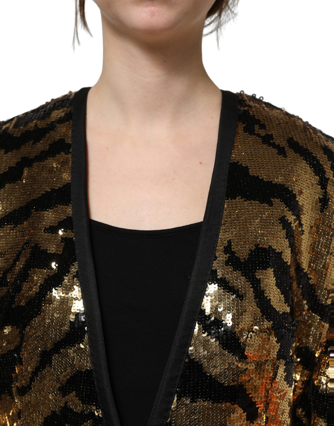 Dolce &amp; Gabbana Black Gold Sequin Tiger Stripe Blazer Jacket