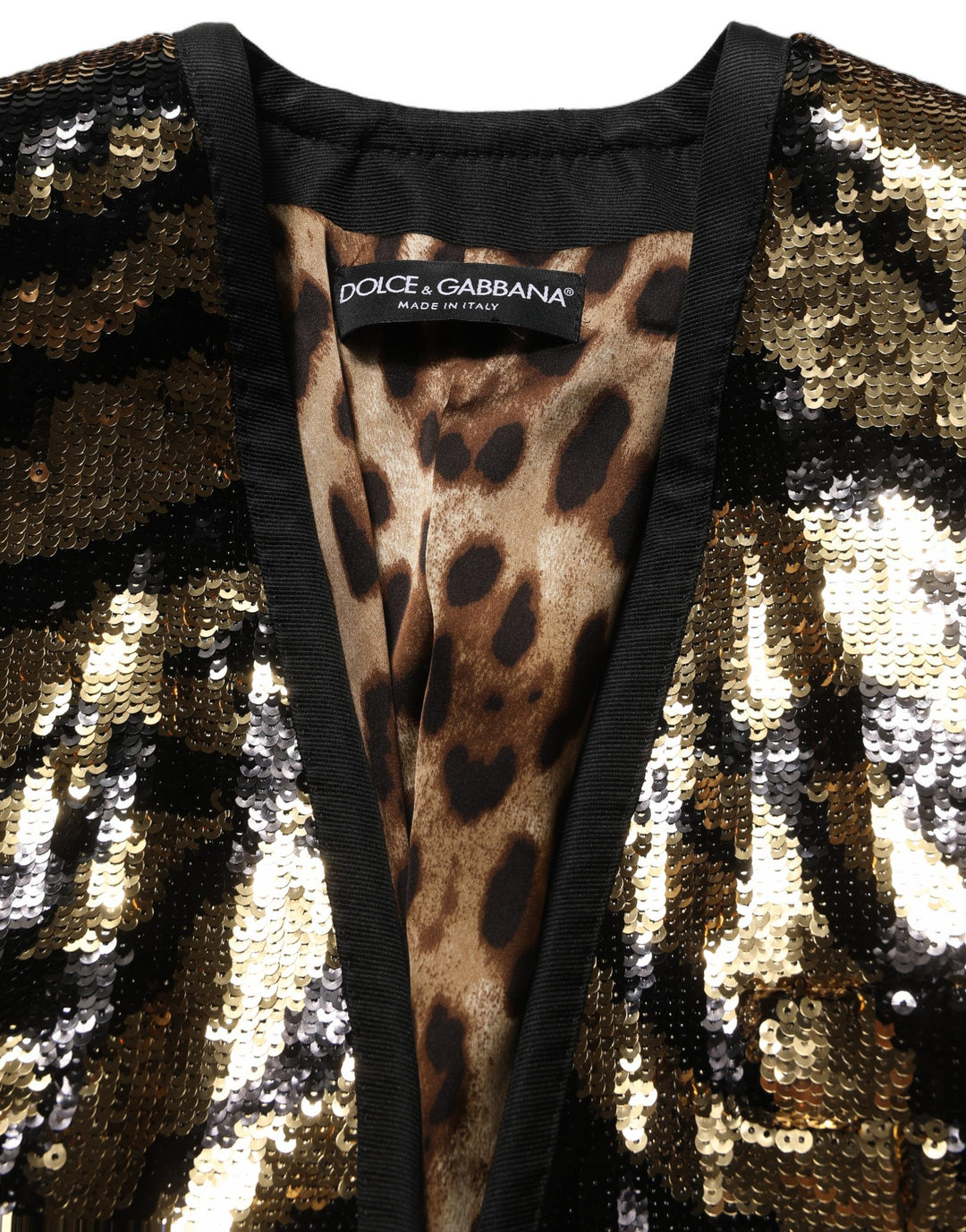 Dolce &amp; Gabbana Black Gold Sequin Tiger Stripe Blazer Jacket