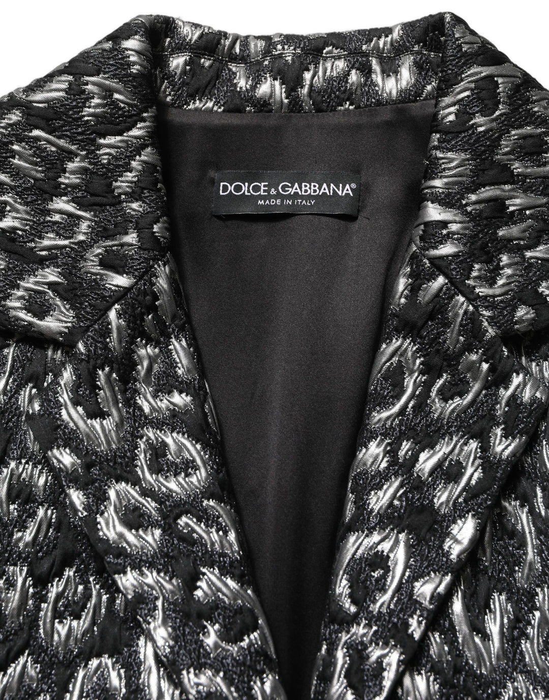 Dolce &amp; Gabbana Black Silver Jacquard Leopard Coat Jacket