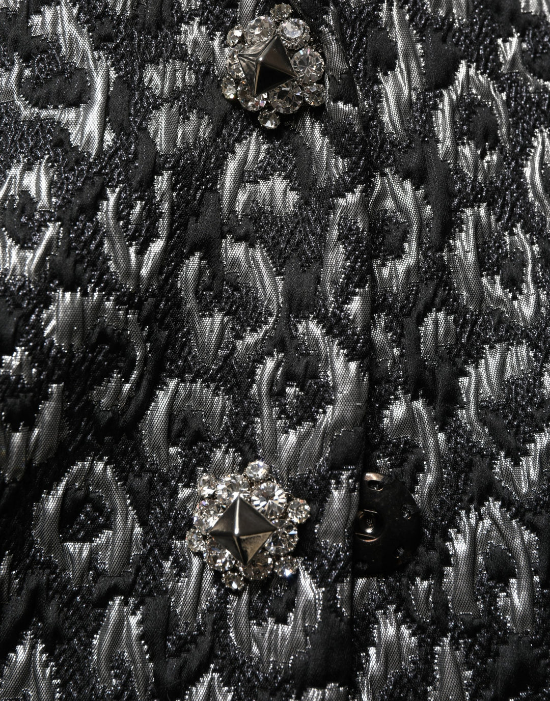Dolce &amp; Gabbana Black Silver Jacquard Leopard Coat Jacket