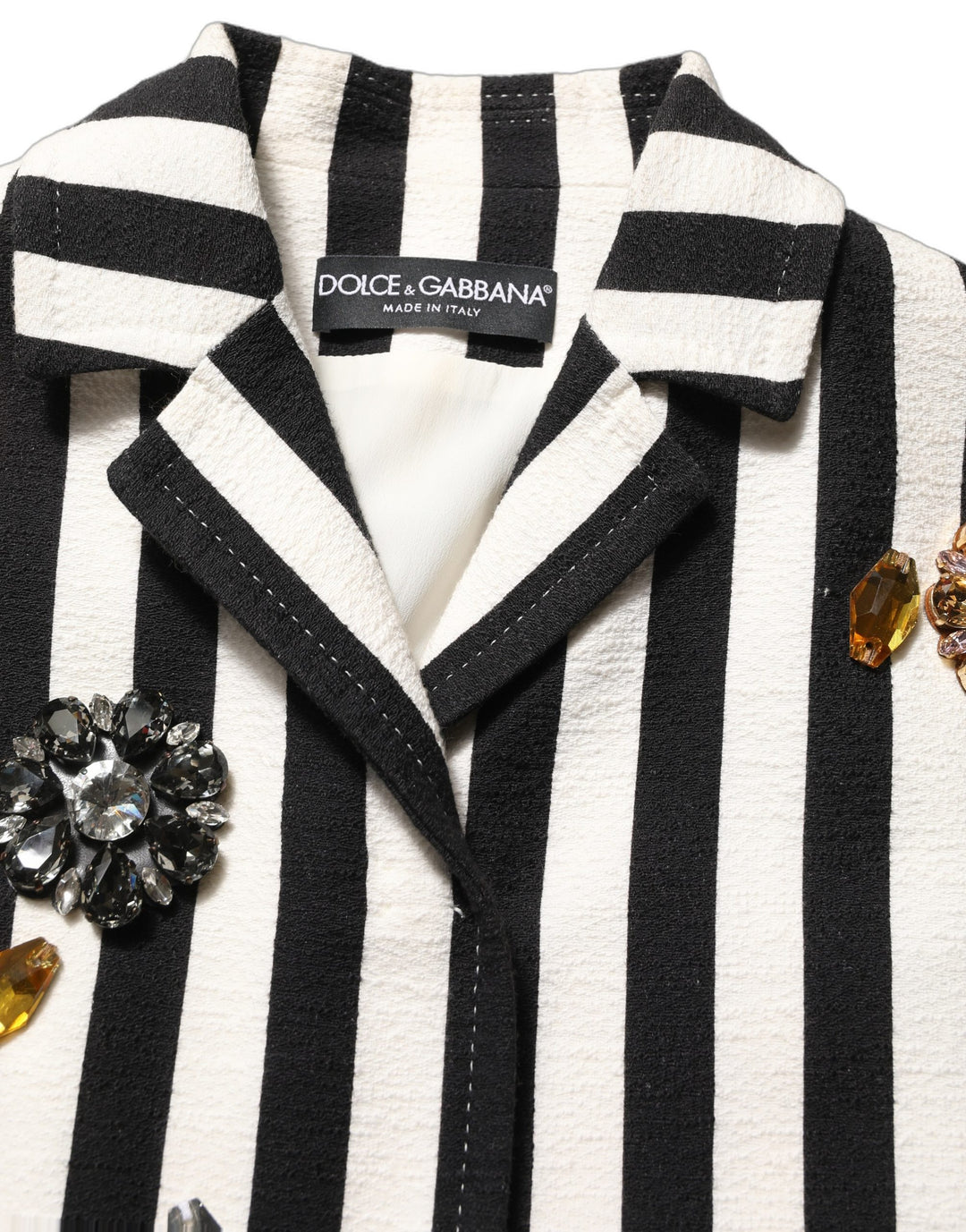 Dolce &amp; Gabbana Black White Striped Embellished Coat Jacket