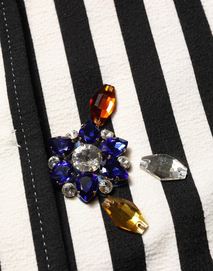 Dolce &amp; Gabbana Black White Striped Embellished Coat Jacket