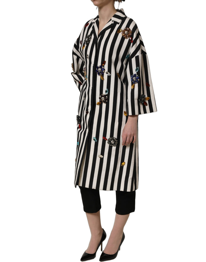 Dolce &amp; Gabbana Black White Striped Embellished Coat Jacket
