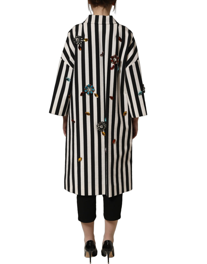 Dolce &amp; Gabbana Black White Striped Embellished Coat Jacket