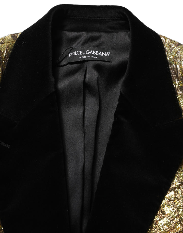 Dolce &amp; Gabbana Gold Floral Jacquard Wool Trench Coat Jacket