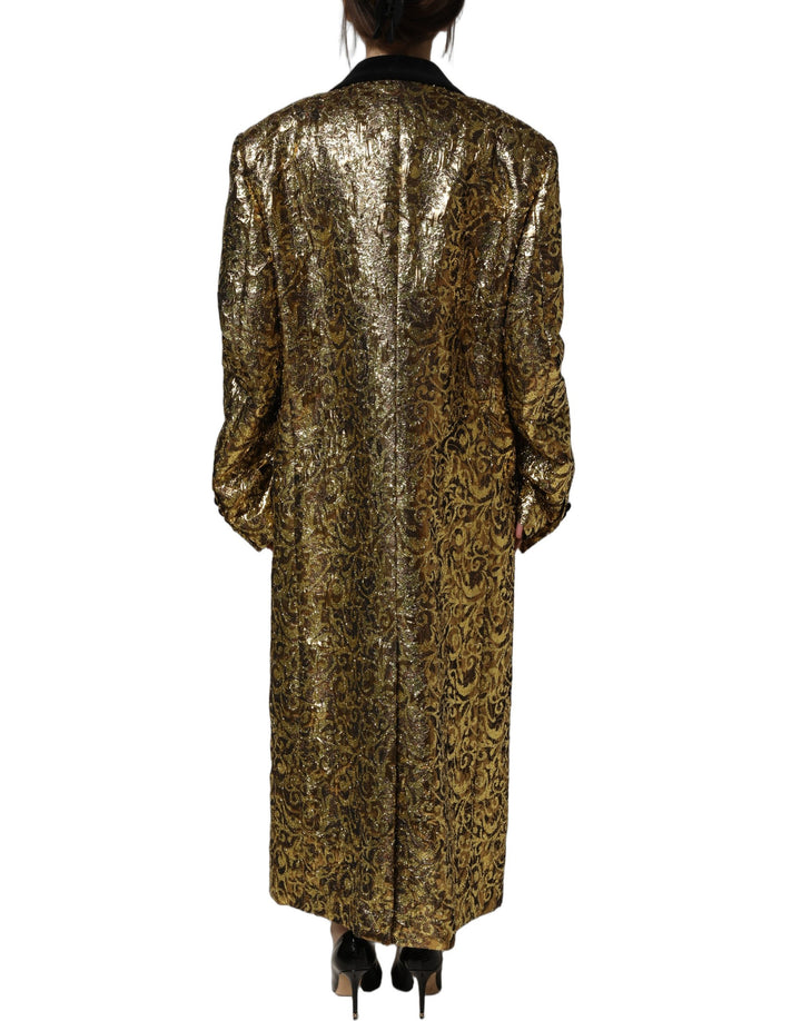 Dolce &amp; Gabbana Gold Floral Jacquard Wool Trench Coat Jacket