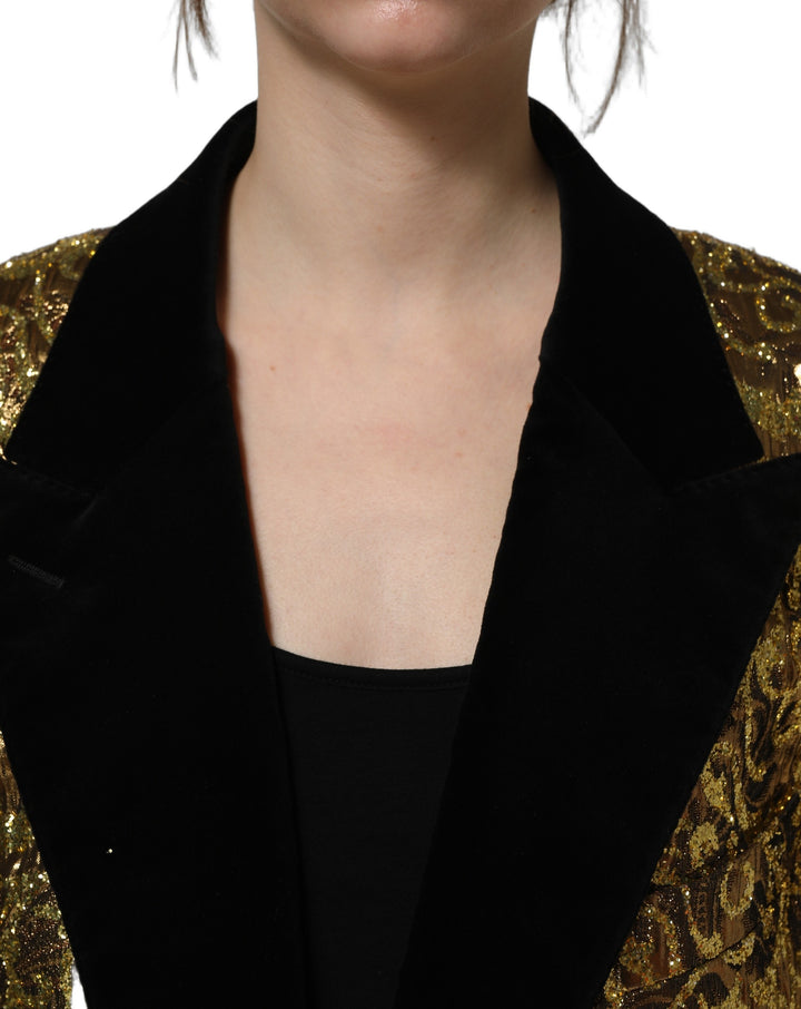 Dolce &amp; Gabbana Gold Floral Jacquard Wool Trench Coat Jacket