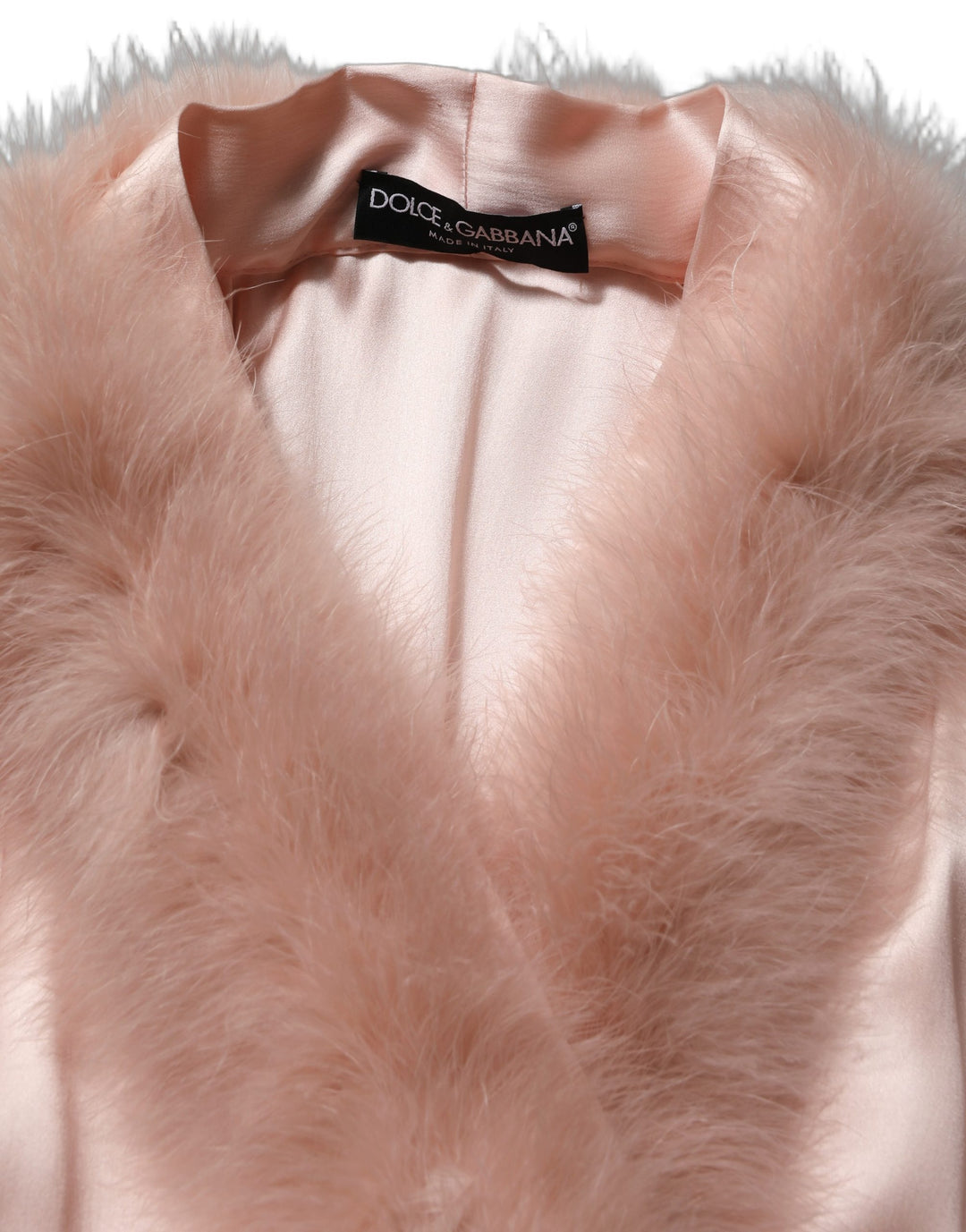 Dolce &amp; Gabbana Light Pink Silk Turkey Feather Robe Jacket