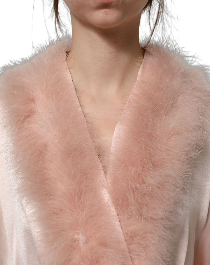 Dolce &amp; Gabbana Light Pink Silk Turkey Feather Robe Jacket