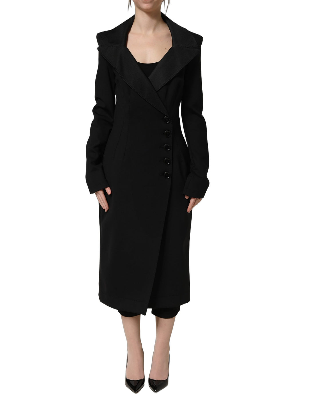 Dolce &amp; Gabbana Black Nylon Double Breasted Coat Jacket