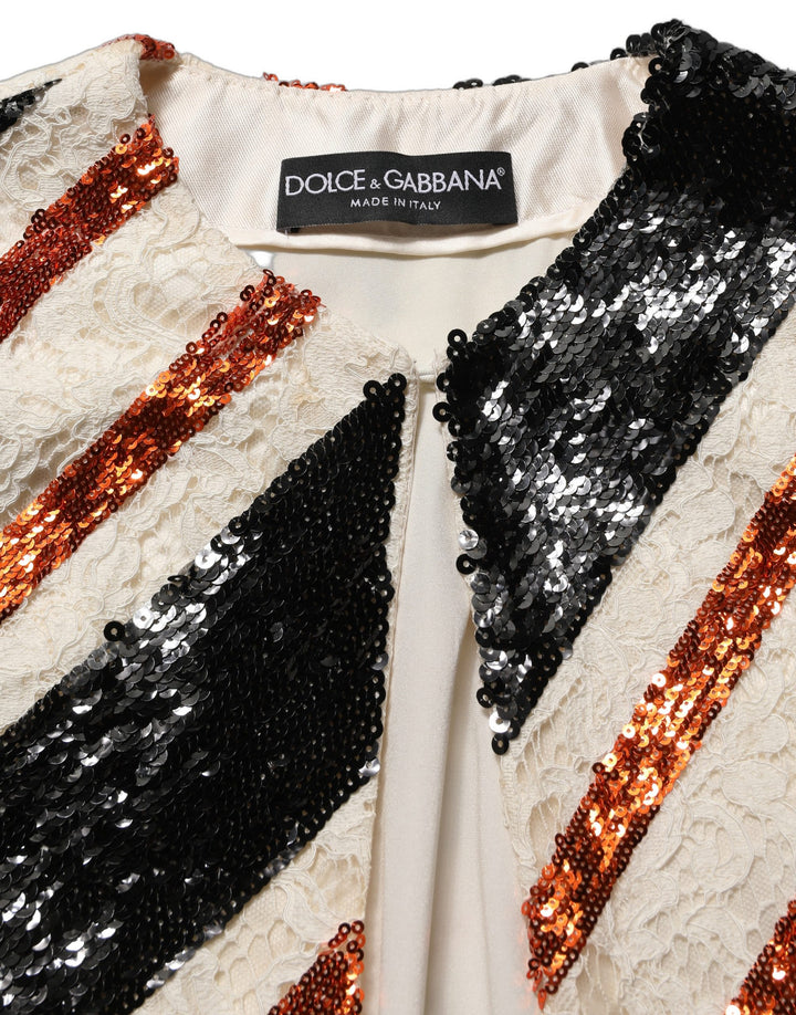Dolce &amp; Gabbana Multicolor Stripe Sequin Duster Coat Jacket