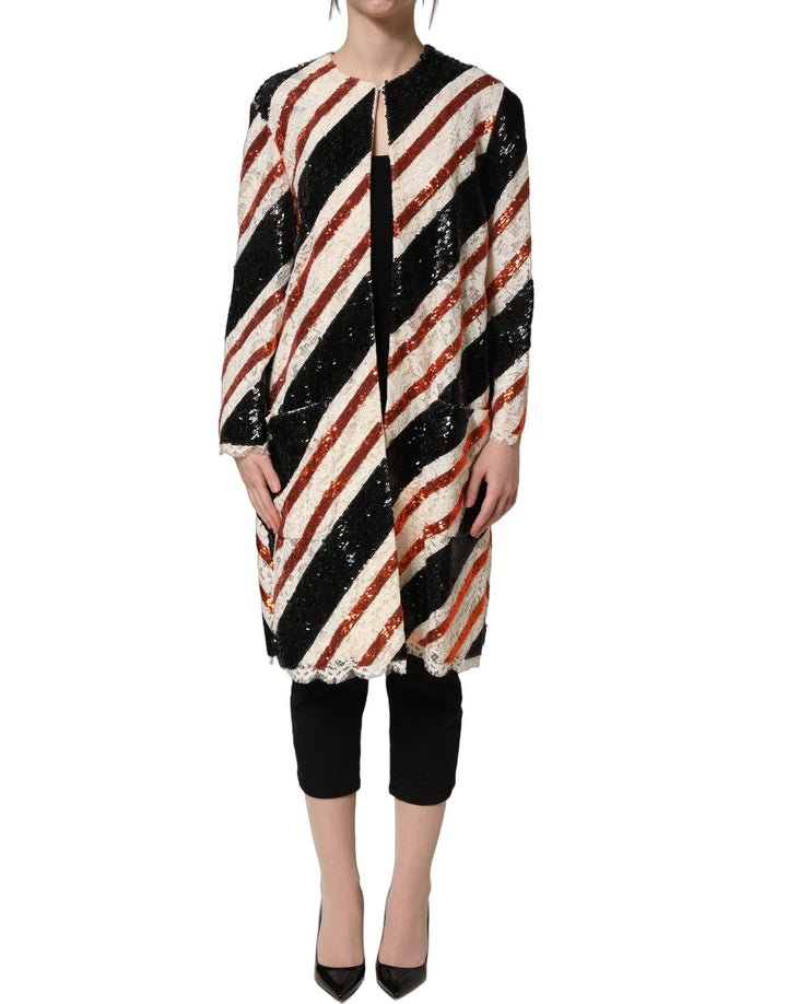 Dolce &amp; Gabbana Multicolor Stripe Sequin Duster Coat Jacket