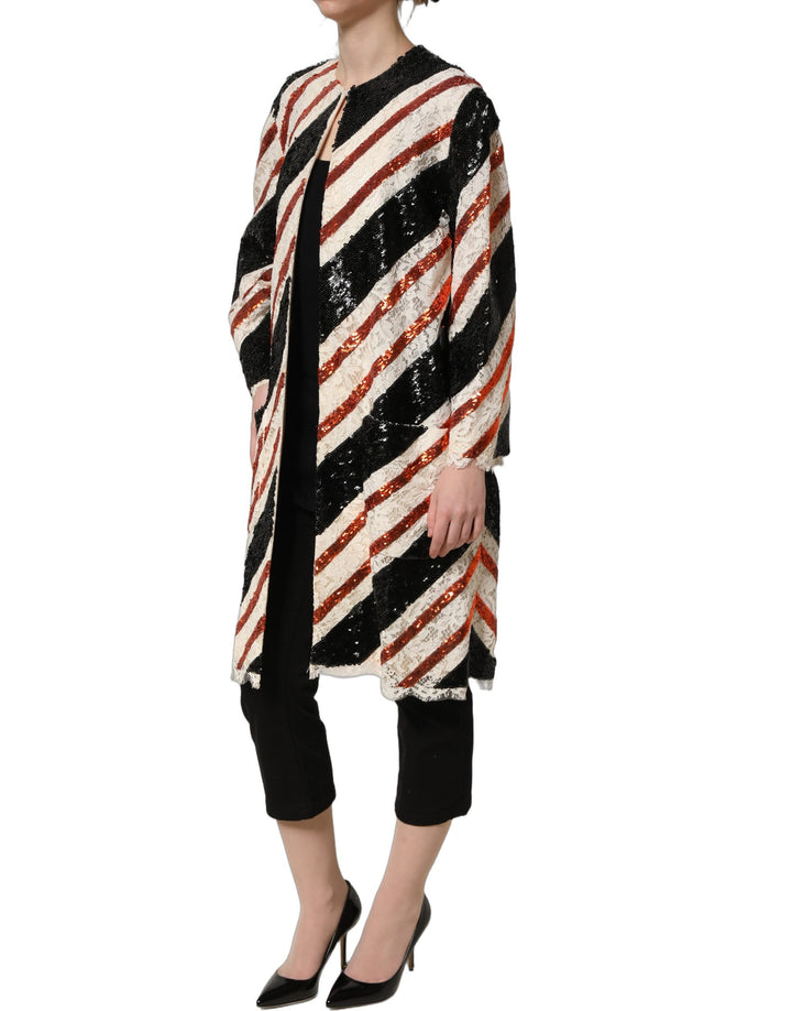 Dolce &amp; Gabbana Multicolor Stripe Sequin Duster Coat Jacket