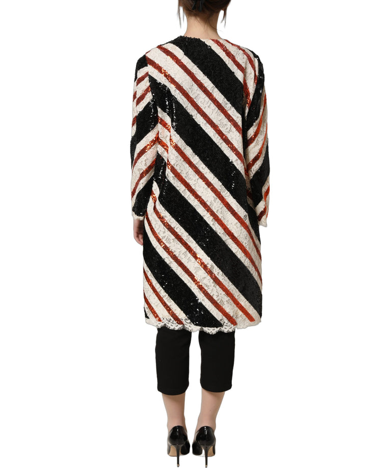 Dolce &amp; Gabbana Multicolor Stripe Sequin Duster Coat Jacket