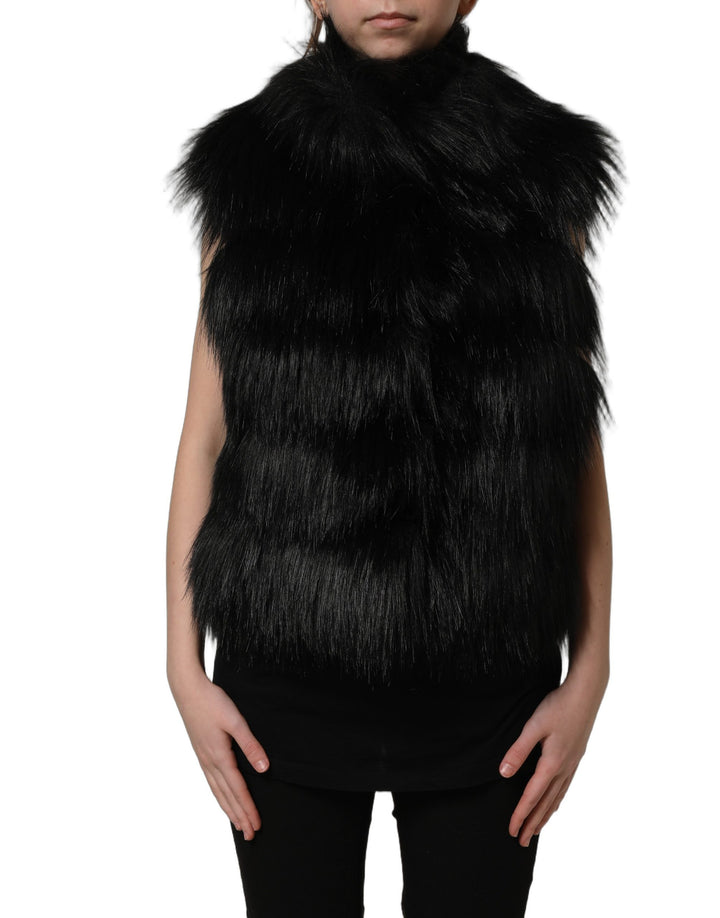 Dolce &amp; Gabbana Black Acrylic Faux Fur Sleeveless Vest Jacket