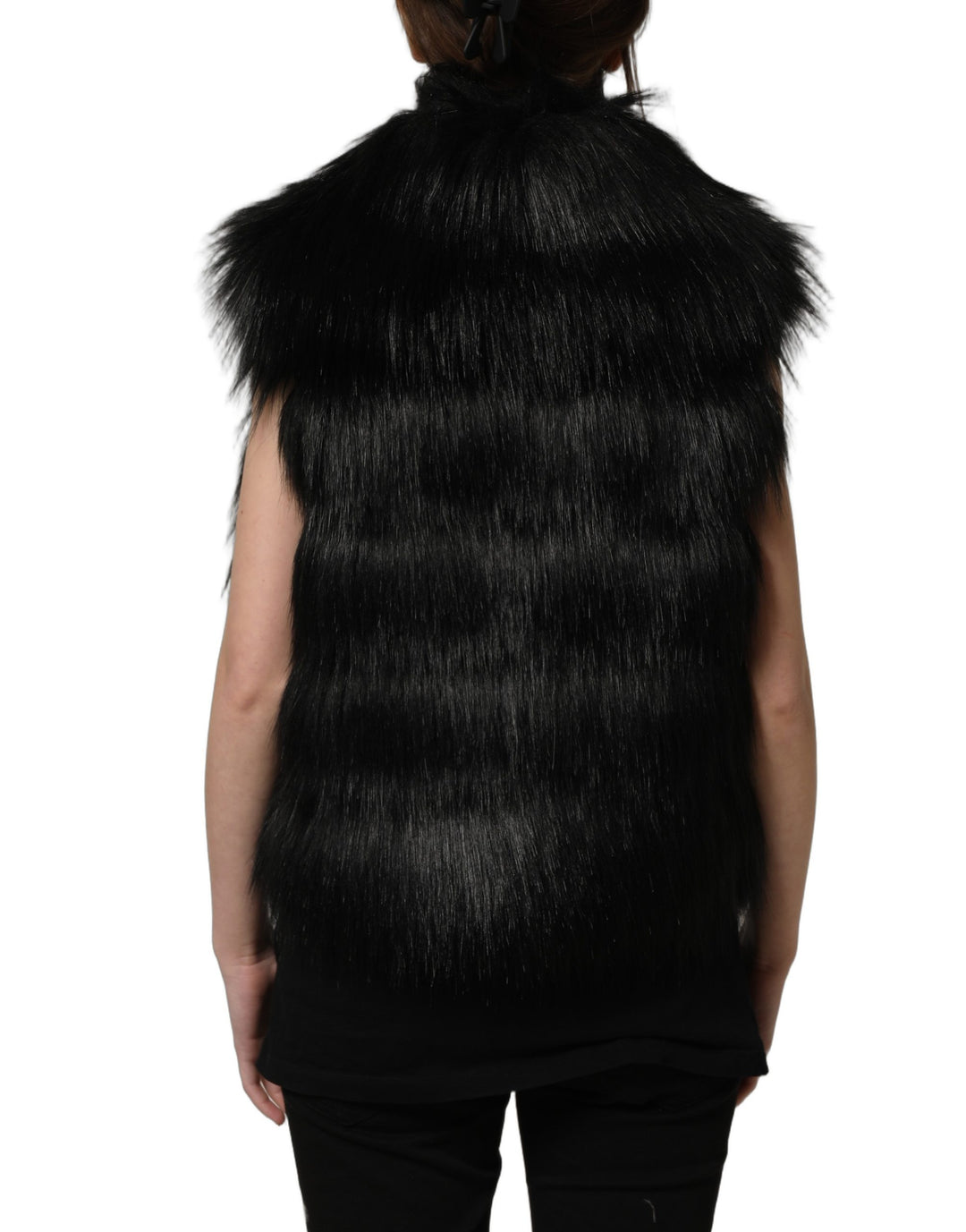 Dolce &amp; Gabbana Black Acrylic Faux Fur Sleeveless Vest Jacket
