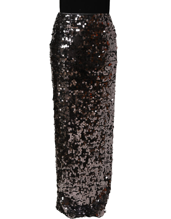 Dolce &amp; Gabbana Brown Sequinned Embellished PencilCut Skirt