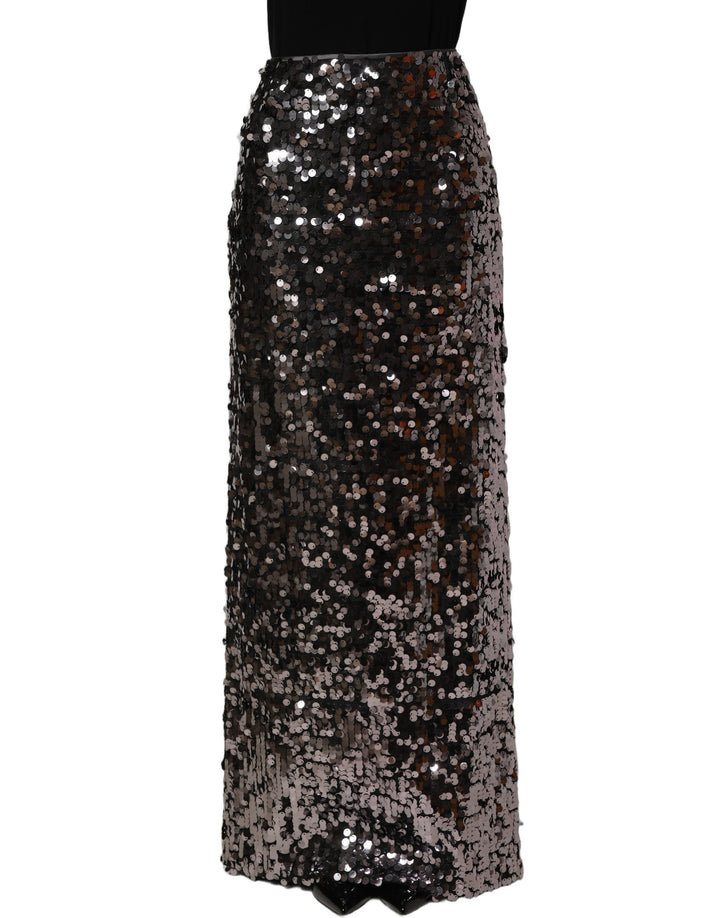 Dolce &amp; Gabbana Brown Sequinned Embellished Pencil Cut Skirt