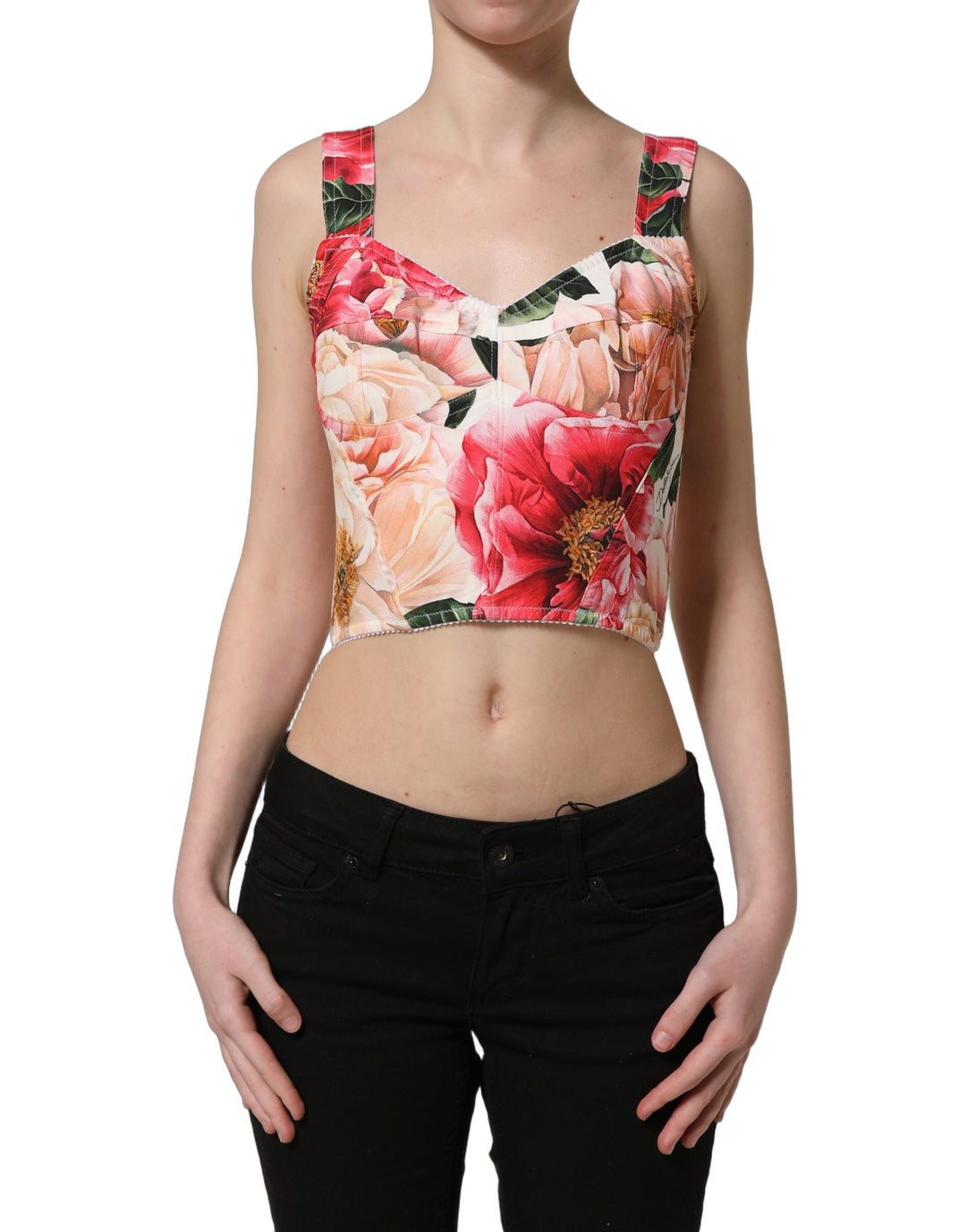 Dolce &amp; Gabbana Multicolor Floral Cropped Bustier Tank Top