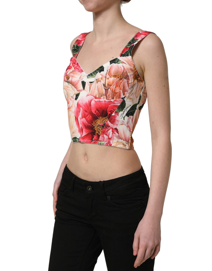 Dolce &amp; Gabbana Multicolor Floral Cropped Bustier Tank Top