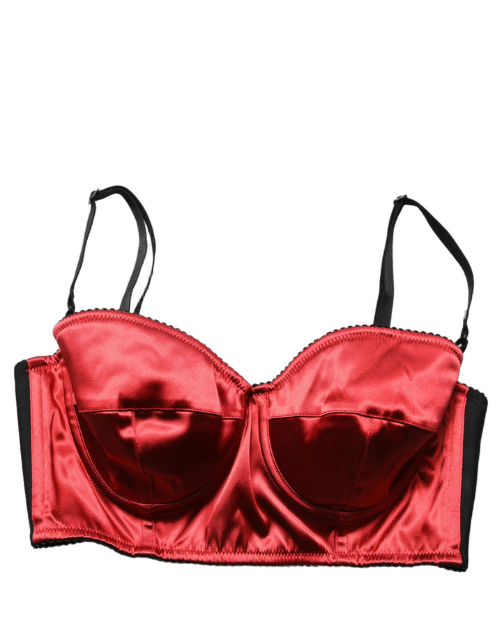 Dolce &amp; Gabbana Red Polyester Satin Bustier Cropped Tank Top