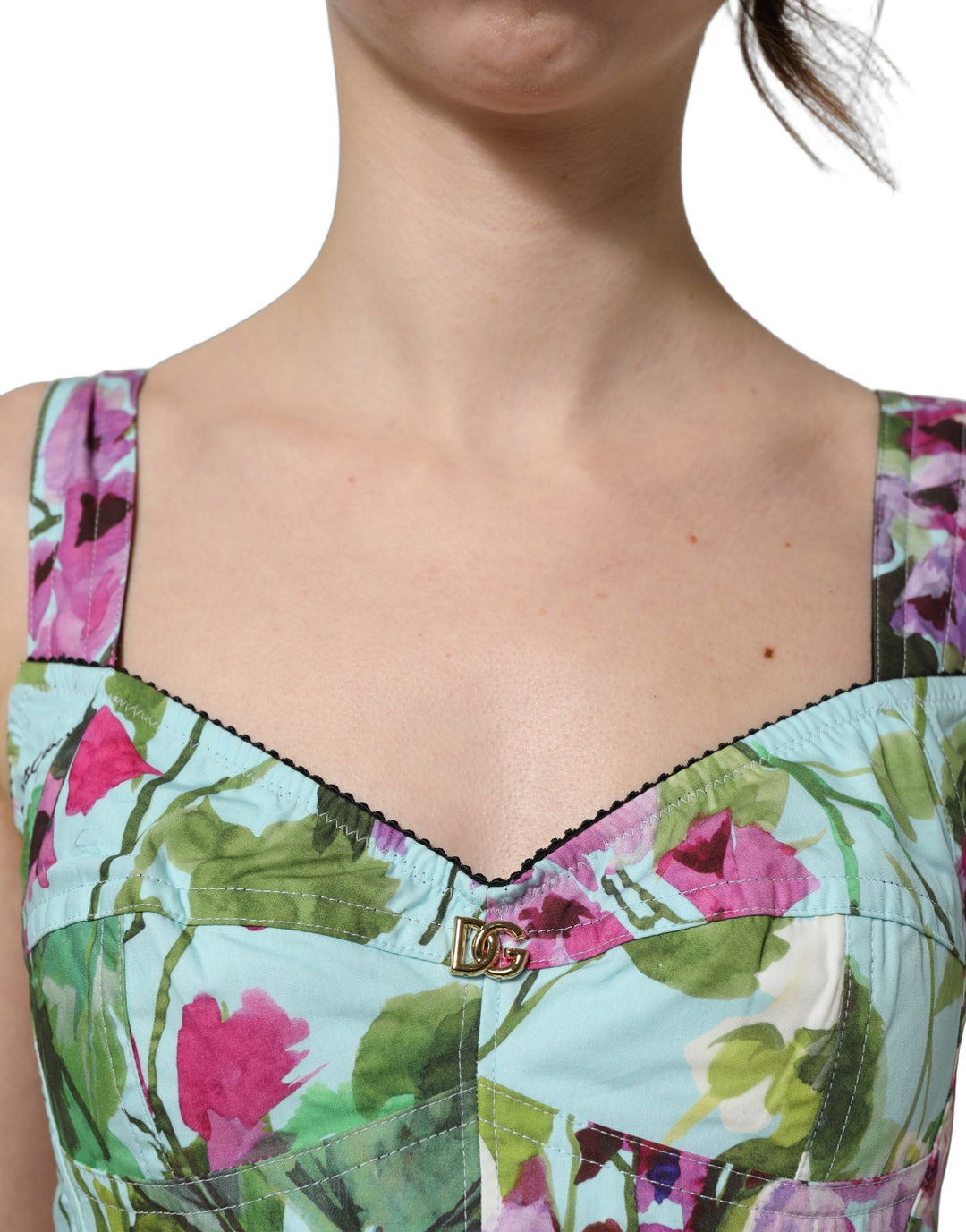 Dolce &amp; Gabbana Multicolor Floral Cropped Bustier Tank Top