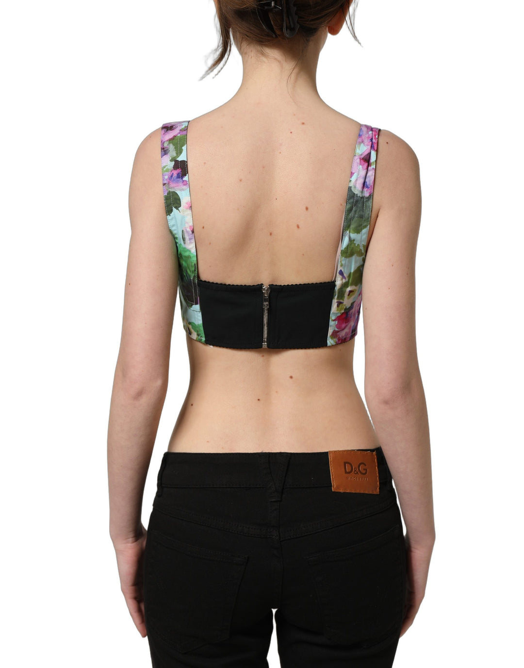 Dolce &amp; Gabbana Multicolor Floral Cropped Bustier Tank Top