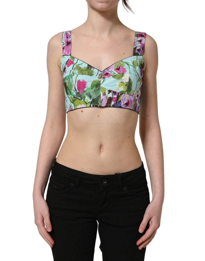 Dolce &amp; Gabbana Multicolor Floral Cropped Bustier Tank Top