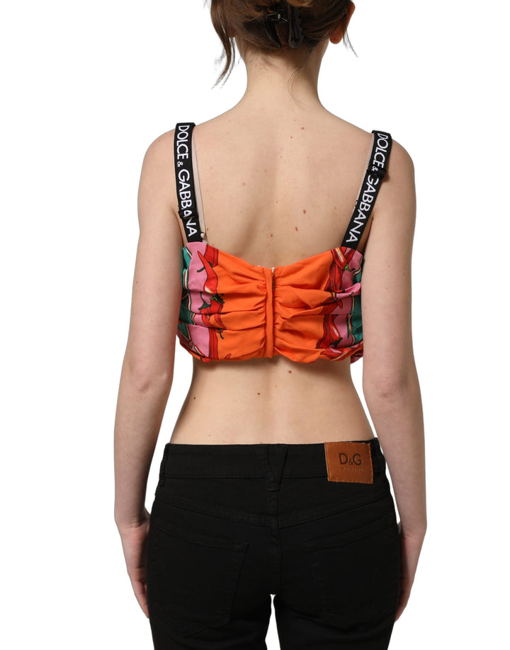 Dolce &amp; Gabbana Multicolor Silk Vegetable Print Cropped Top