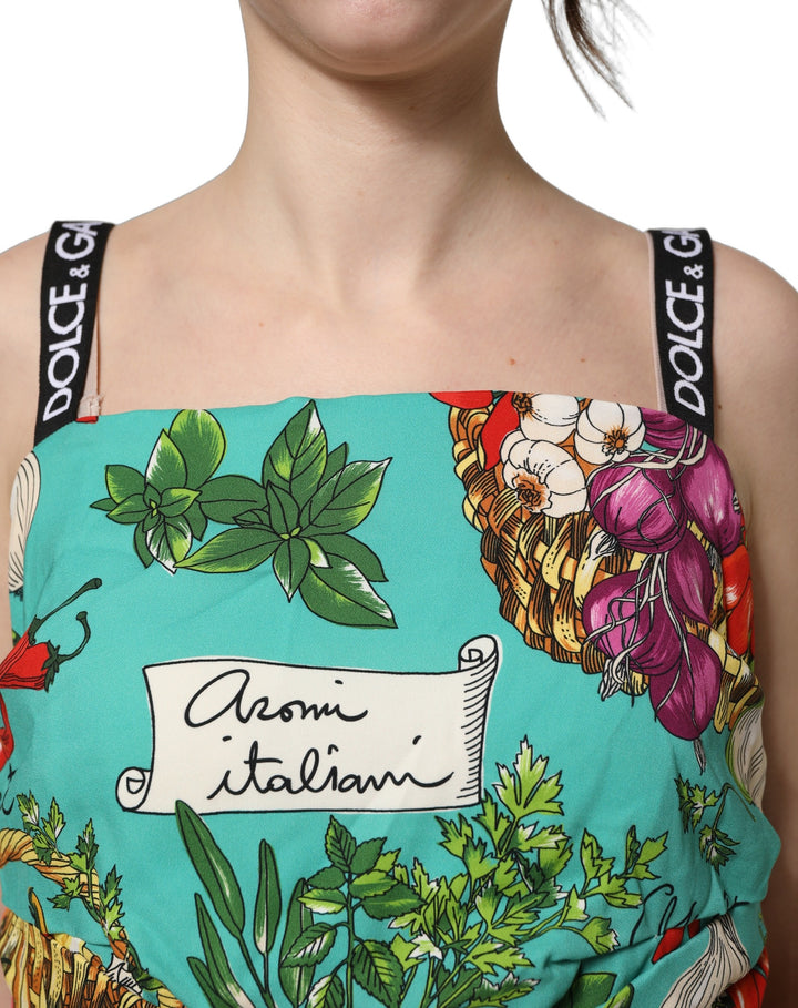 Dolce &amp; Gabbana Multicolor Silk Vegetable Print Cropped Top