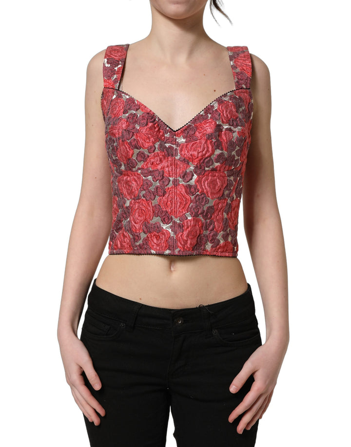 Dolce &amp; Gabbana Multicolor Floral Cropped Bustier Tank Top