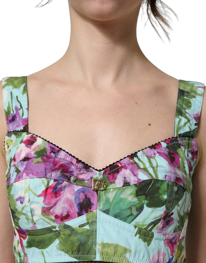 Dolce &amp; Gabbana Multicolor Floral Cropped Bustier Tank Top