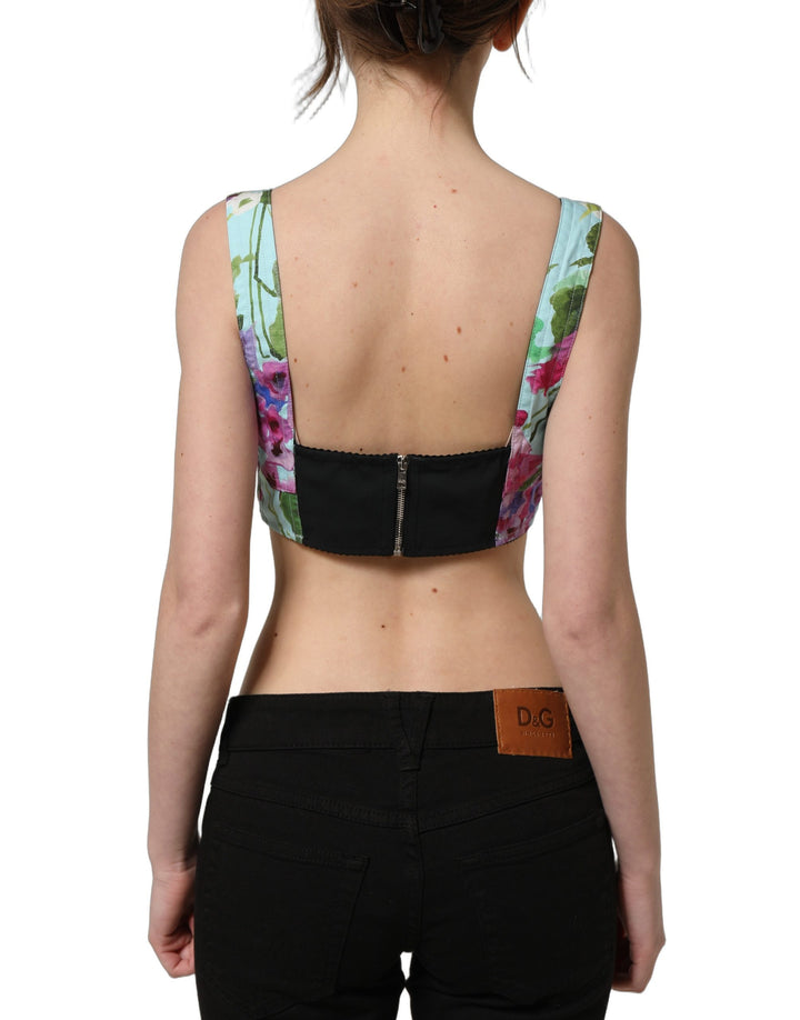 Dolce &amp; Gabbana Multicolor Floral Cropped Bustier Tank Top