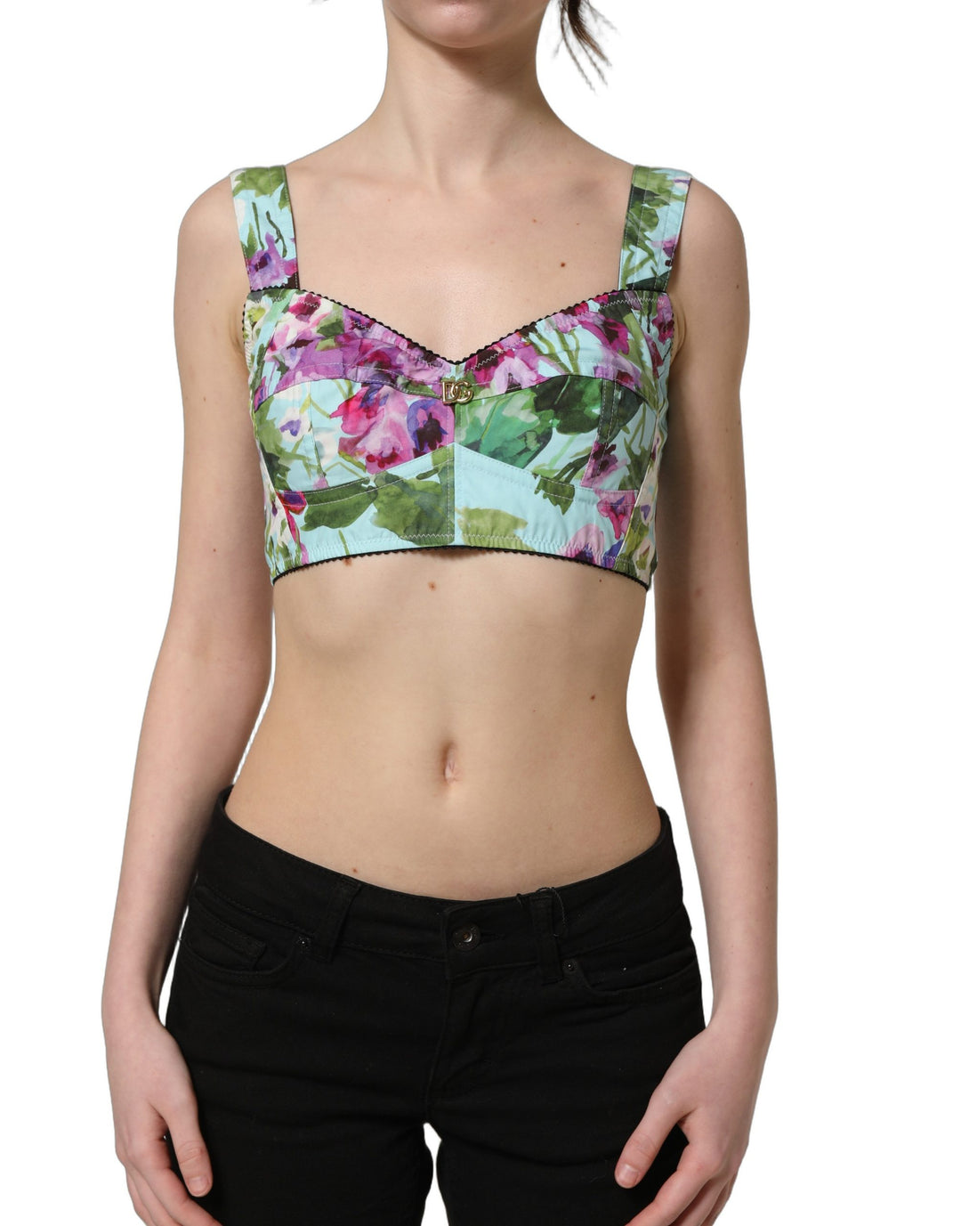 Dolce &amp; Gabbana Multicolor Floral Cropped Bustier Tank Top