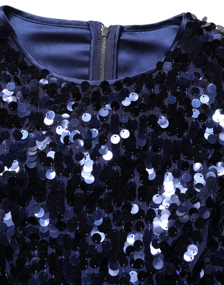 Dolce &amp; Gabbana Blue Sequined Long Sleeves Crop Blouse Top