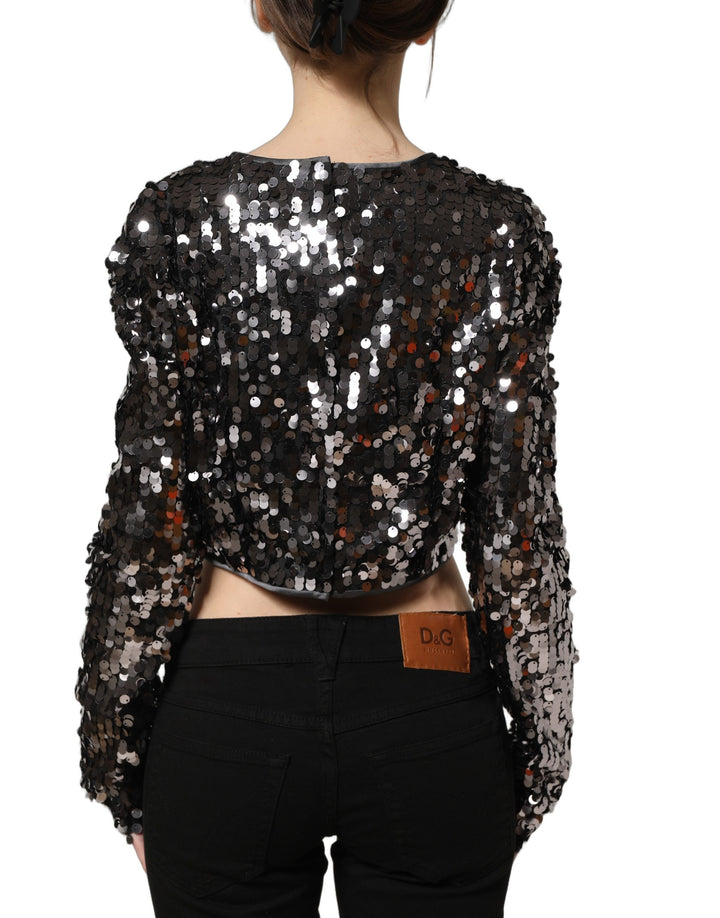 Dolce &amp; Gabbana Black Sequined Long Sleeves Crop Blouse Top