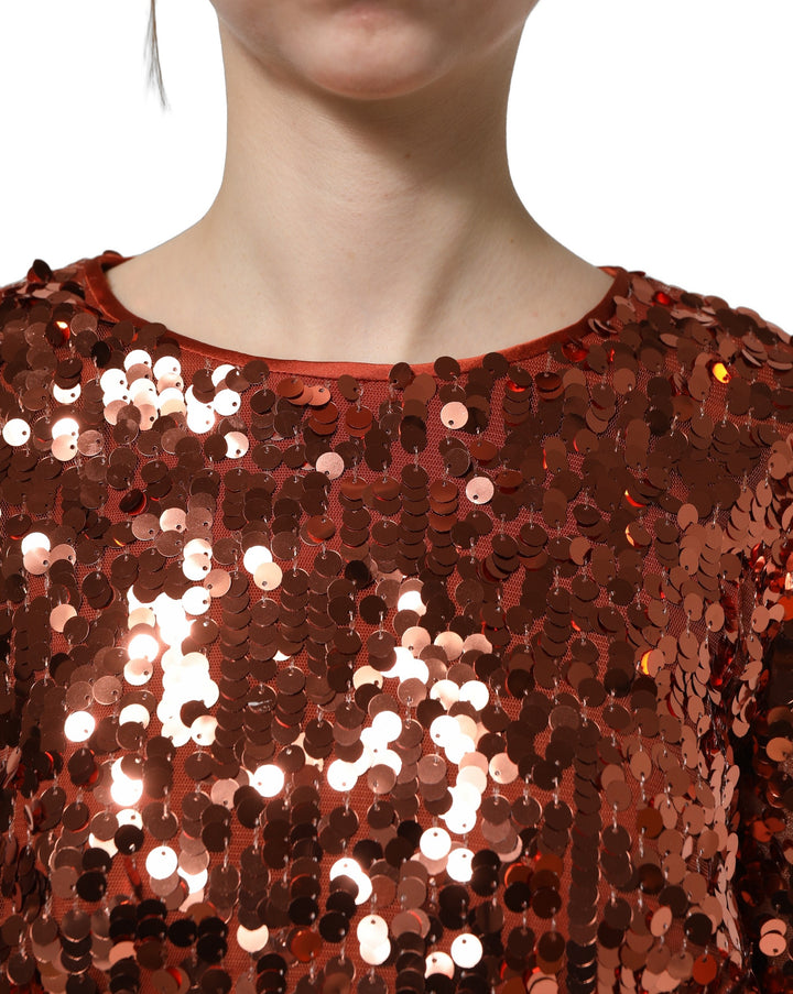 Dolce &amp; Gabbana Red Sequined Long Sleeves Crop Blouse Top