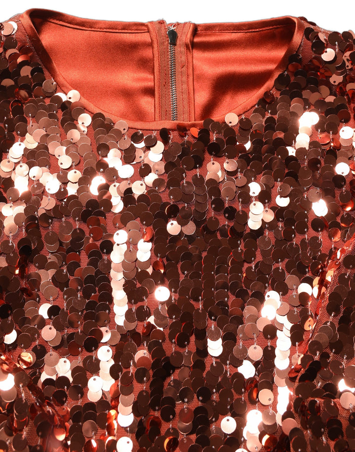 Dolce &amp; Gabbana Red Sequined Long Sleeves Crop Blouse Top