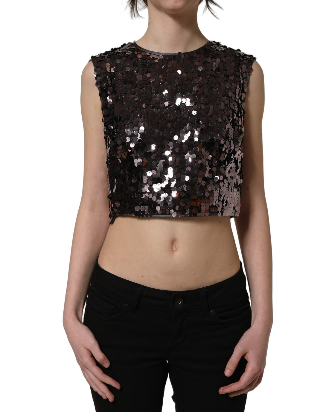 Dolce &amp; Gabbana Purple Sequined Sleeveless Cropped Tank Top