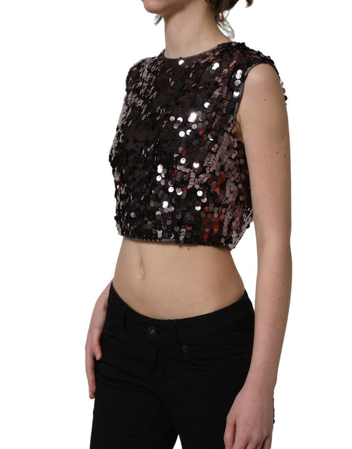 Dolce &amp; Gabbana Purple Sequined Sleeveless Cropped Tank Top