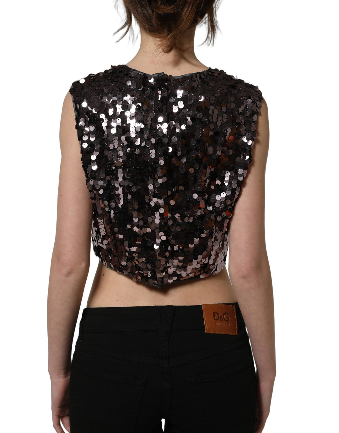 Dolce &amp; Gabbana Purple Sequined Sleeveless Cropped Tank Top