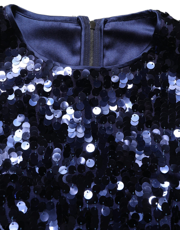 Dolce &amp; Gabbana Blue Sequined Sleeveless Cropped Tank Top