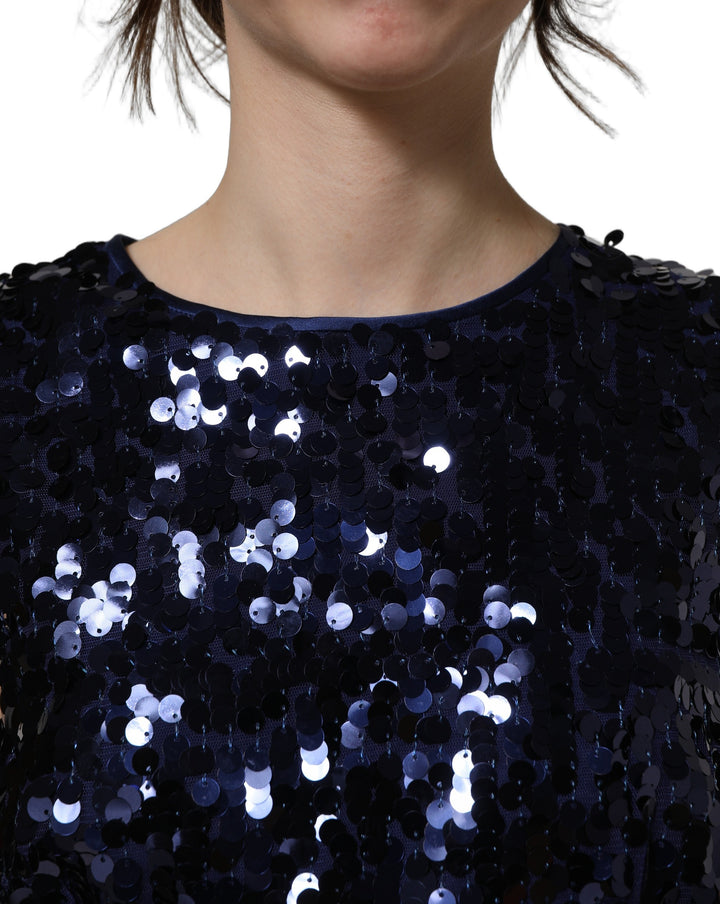 Dolce &amp; Gabbana Blue Sequined Sleeveless Cropped Tank Top